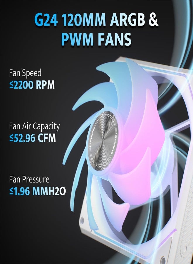 دارك فلاش مراوح تبريد الكمبيوتر دارك فلاش G24 120 مم مغناطيسية بإضاءة ARGB - عبوة من 3 قطع، تركيب بدون أدوات، تبريد يصل إلى 2200 دورة في الدقيقة، 4 دبابيس PWM، مزامنة مع برنامج RGB للوحة الأم (أبيض) - Image 4